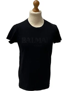 Balmain Paris Black Cotton T-Shirt Size S 1 WWL001 - Picture 1 of 8