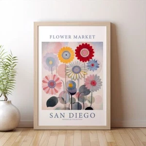 Impresión de pintura de acuarela de mercado de flores moda arte de pared regalo para el hogar San Diego - Imagen 1 de 6