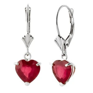 14K.SOLID GOLD LEVERBACK EARRING WITH NATURAL RUBIES (White Gold) - Picture 1 of 7