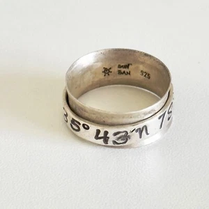 Vintage 925 Sterlingsilber SONNE SAN signiert Koordinaten Spinner Bandring Größe 8 - Bild 1 von 8