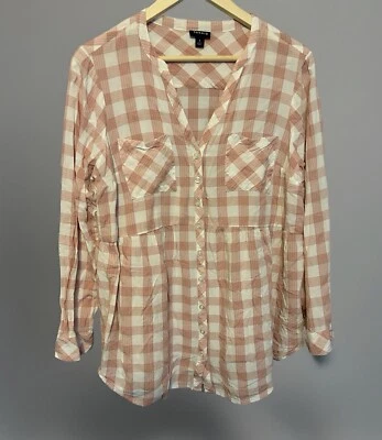 Túnica Babydoll árrida melocotón y marfil a cuadros manga larga talla 1X (14/16) Foto 1 de 4