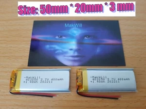 2pcs 3.7V 400mAh Lithium Polymer Rechargeable Batteries 502030 MakWill - Picture 1 of 1