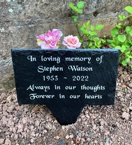 Personalised Engraved Memorial Slate Temporary Grave Marker Stake Plaque - Picture 1 of 6