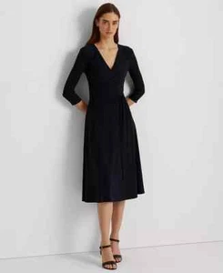 Lauren Ralph Lauren Surplice Jersey Dress Black Size 16 MSRP $125 - Picture 1 of 5