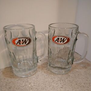 Vintage A & W Root Beer Cream Soda Heavy 6" Mug Cast Scalloped Glass set 2 NEW 