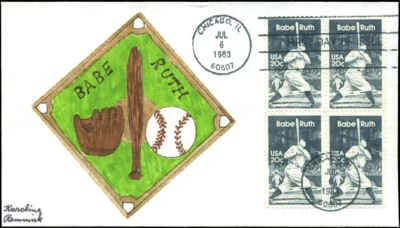 US FDC #2046 Karoline's Hand Drawn Cachet Chicago, IL Babe Ruth   #11/32 - Image 1 of 2