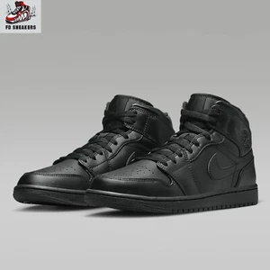 UK 10 - Nike Air Jordan 1 Mid Triple Black Men's Sneakers / EU 45 ⭐️NO BOX LID⭐️ - Picture 1 of 13
