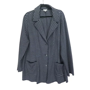 J. Jill gestreifter Strick Blazer Jacke Gr. 3X Maritim Corpcore Karriere Büro Lagenlook - Bild 1 von 6
