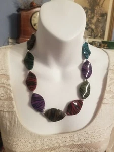 Vintage Colorful Zebra Bead Necklace Adjustable 1980s Bold Acrylic? Bright Retro - Picture 1 of 8