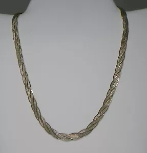 Catena a spina di pesce in argento sterling 925 - Italia 7 mm accento oro 18 g -collana 17" - Foto 1 di 3