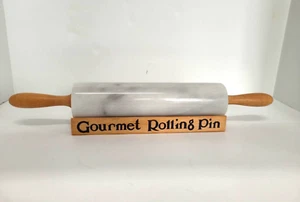 Marble Gourmet Rolling PIN with Wood Cradle Stand Gray Kitchen Vintage Stone - Picture 1 of 4
