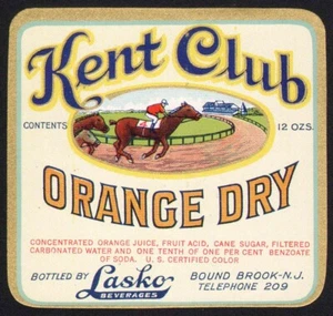 Vintage soda pop bottle label KENT CLUB ORANGE DRY horse pictured Bound Brook NJ - Picture 1 of 2