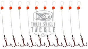 Zahnschild Tackle 10 Stück Zander Anhänger Haken Stingerhaken VMC Fluorocarbon - Bild 1 von 1