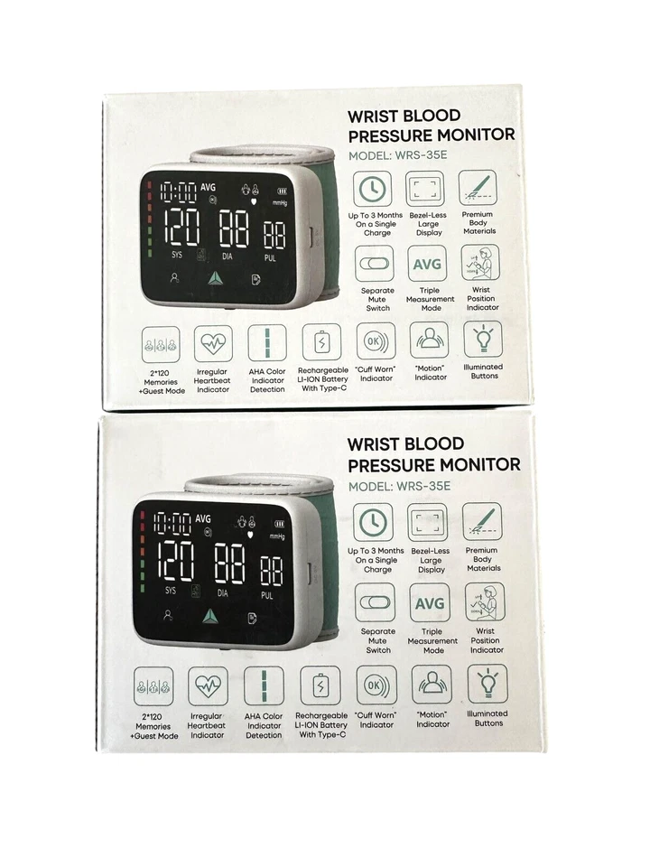Wrist Blood Pressure Monitor WRS-35E LED Display Rechargeable