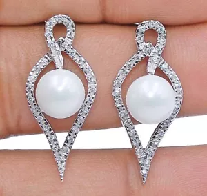 1CT Fresh Water Pearl & Topaz 925 Sterling Silver Earrings Jewelry Y3-1 - Picture 1 of 1