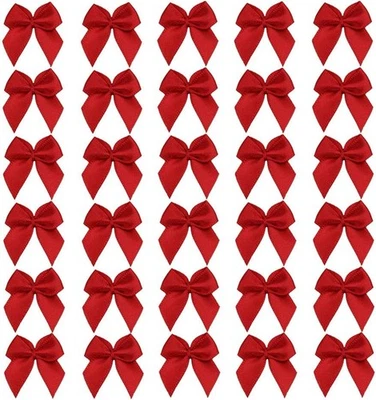 50pcs Boutique Mini Red Satin Ribbon Bows Flowers Appliques DIY Craft for - Image 1 of 3