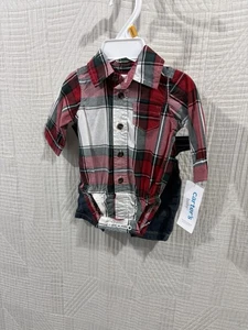 Camisa a Cuadros Carters Bebé Niño LS, Jeans Con Tirantes Talla Nb Nueva - Imagen 1 de 2