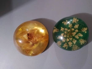 Vintage Resin Paperweight Lot Of 2. Flower Patterns - Picture 1 of 3