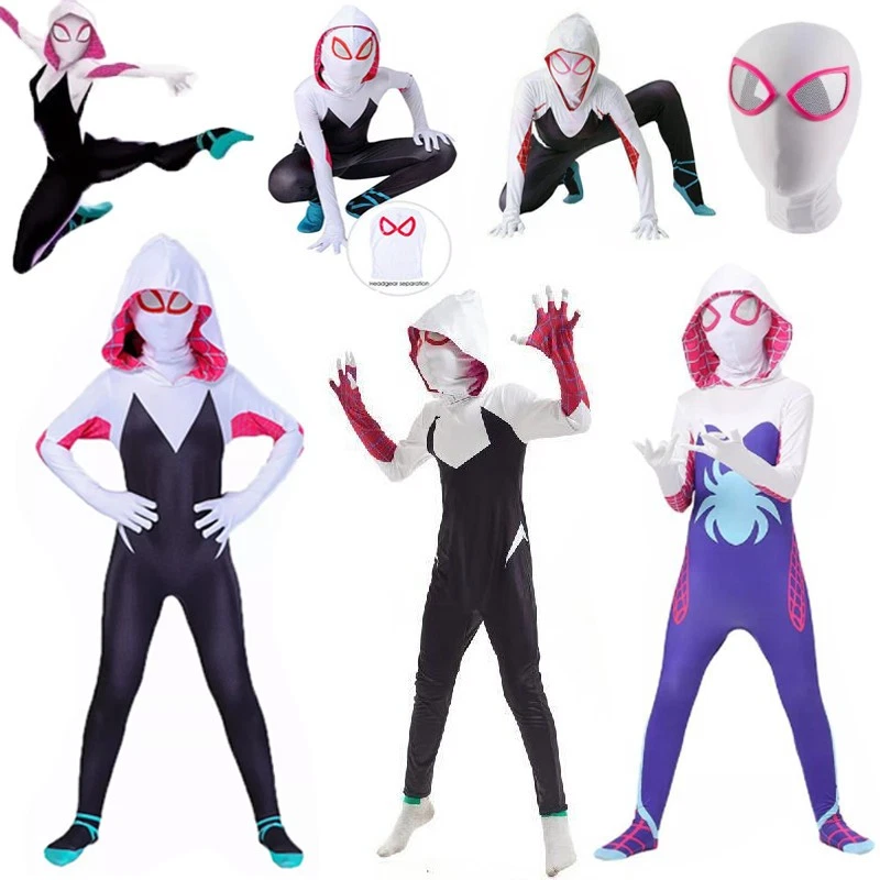 Girls Ghost Spider Stacy Gwen Cosplay Halloween Costume Jumpsuit Fancy dress Up