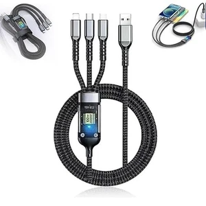 100W TRANSPARENT CHIP 3 IN 1 SUPER FAST CHARGING DATA CABLE With Night Light! - Picture 1 of 2