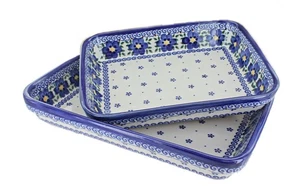 Juego de panadero rectangular flor de primavera de cerámica pulida rosa azul - Imagen 1 de 1