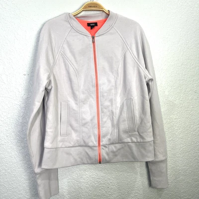 Mossimo Zip Up Knit Jacket Womens L Gray Mesh Lined Bomber Running Track Workout - Image 1 of 4