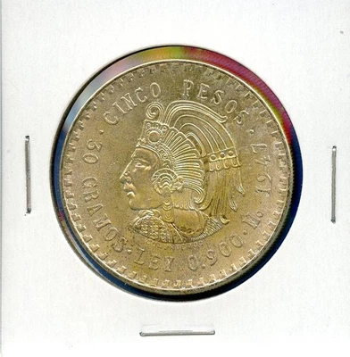 1947 Mexico 5 Peso Cuauhtémoc Silver Coin #12 BU MS Uncirculated - Image 1 of 3