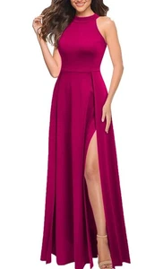 Halter Neck Sexy Split Cocktail Party Maxi Long Formal Dress Women's Size 6 Pink - Picture 1 of 12