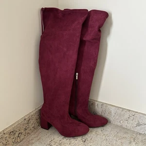 JustFab Burgundy Faux Suede "Dauphine-E" Over-The-Knee-Boots Size 9.5W, EUC - Picture 1 of 8