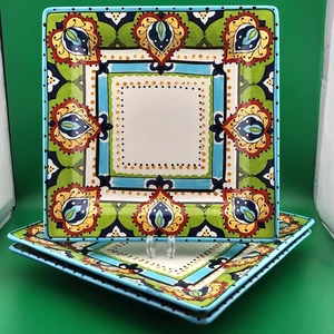 ESPANA Bocca Lifestyle Square 10-3/4" Dinner Plate Bright Colors  READ - Picture 1 of 16