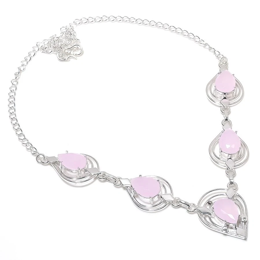 Rose Quartz Gemstone Handmade 925 Sterling Silver Jewelry Necklace Size 18" - Image 1 of 1