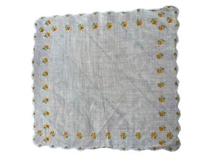Vintage Handkerchief White Sheer Linen Tiny Orange Embroidered Flowers 10” Sq. - Picture 1 of 4