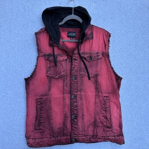Chaleco RUDE Para Hombres 2XL Rojo Negro Con Capucha Sin Mangas Desgastado Deshilachado HTM5060-BTRIO - Imagen 1 de 8