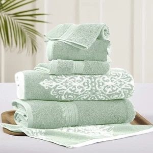 Artesia Damask 6-Piece 100% Combed Cotton Reversible Yarn Dyed Jacquard Towel... - Picture 1 of 4