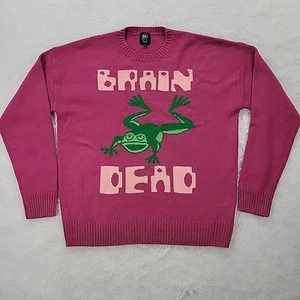 Brain Dead Frogger Wool Blend Logo Sweater Knit Sz Large Purple Pink Pullover - Picture 1 of 13