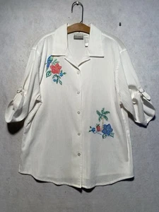 Napa Valley Women’s Size L Button Up Floral Bird Embroidered Short Sleeve Shirt - Picture 1 of 8