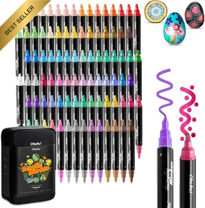 90 Colors Acrylic Paint Markers Dual Tip Waterproof Lightfast - Picture 1 of 10