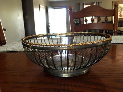 Cesta vintage alambre pan fruta plata con borde dorado 8Wx3,5T Foto 1 de 4
