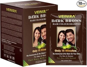 Veinira Dark Brown Hair Dye Shampoo Man Womens for Natural hair & Beard colour - Picture 1 of 1
