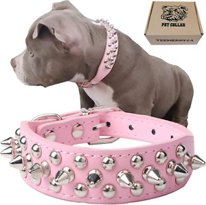 Adjustable Leather Spiked Studded Dog Collars with a Squeak Ball Gift for Small 