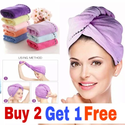 Rapid Fast Drying Hair Absorbent Towel Turban Wrap Soft Shower Bath Cap Hat - Image 1 of 4