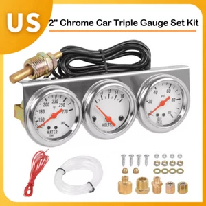 3 in1 52mm 2" Chrome Car Triple Gauge Set Kit Water Temp Oil Pressure Volt Meter - Picture 1 of 14