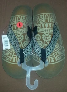 Herren bestickte Flip Flops, grau/schwarz/braun, Chevron, Größe L 10-11, NEU mit Etikett. - Bild 1 von 5