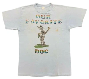 Vintage Bugs Bunny Our Favorite Doc Tee Light Blue Size L Distressed T-Shirt 70s - Picture 1 of 12