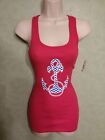 Women's NO BOUNDARIES Red Tank Top With Blue Anchor Size Small  Cruise Boat NWT 