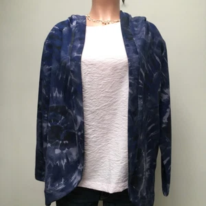 Marled Womens Hoodie Sweatshirt Blue Tie Dye Open Front Long Sleeve Pocket S New - Picture 1 of 9