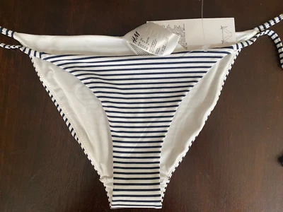NUEVO CON ETIQUETAS H&M Mujer Talla 4 Corbata Tanga Bikini Parte Inferior de Natación Negro Blanco Rayas tiro bajo Foto 1 de 4