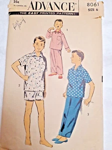 Pajamas Sleep Set Top Bottom Boys 6 Advance 8061 Sewing Pattern Cut VTG Lounge - Picture 1 of 7