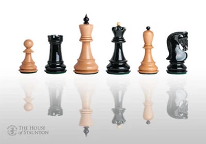 The Zagreb '59 Chess Set - Pieces Only - 3.875" King - Black & Natural Lacquered - Picture 1 of 11