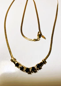 ADL schöne Halskette 14K Gelbgold schwarze Onyx Steine kleine Diamanten Fr Italien - Bild 1 von 4